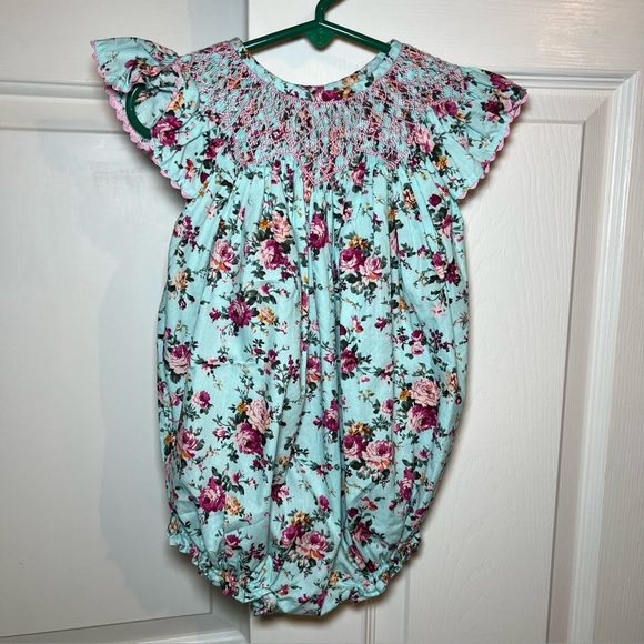 Smocked Polkadot Other - Smocked Polkadot Little Girls Size 2 One Piece Floral Bubble Outfit